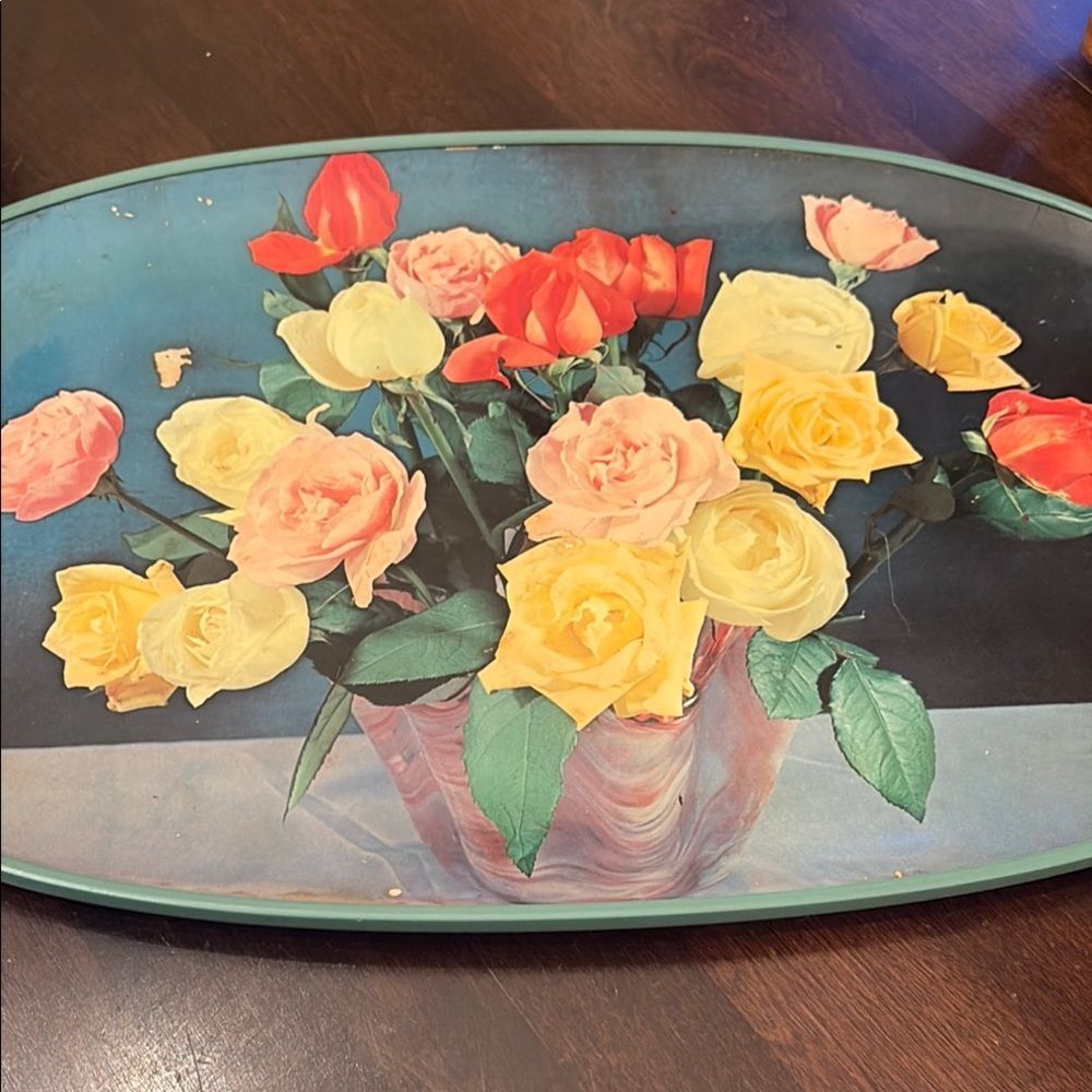 Vintage Floral Tray with Colorful Roses